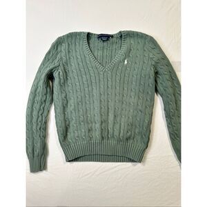 Ralph Lauren Sport Green cable knit pullover v-neck sweater, size XL